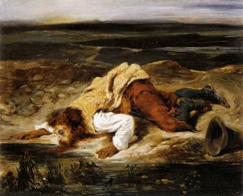 Eugene Delacroix : A Mortally Wounded Brigand Quenches his Thirst